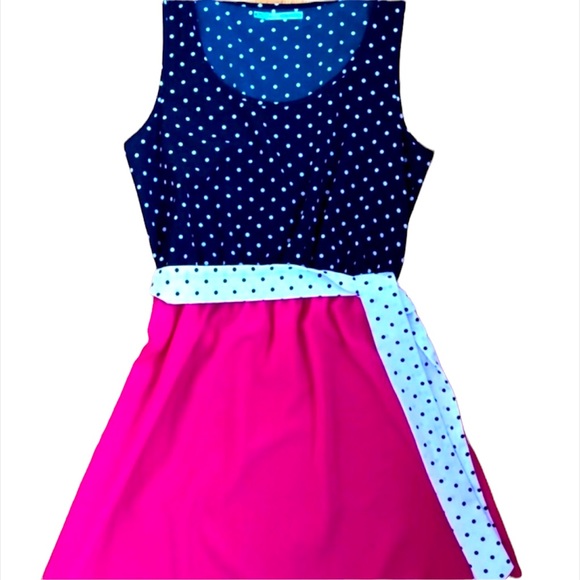 NWOT- MAURICES Navy Blue Polka Dot and Hot Pink SUMMER dress SZ SMALL - Picture 1 of 5